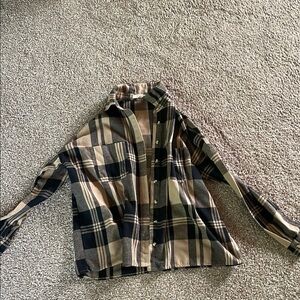 La Hearts Black and Tan Casual Button Down flannel